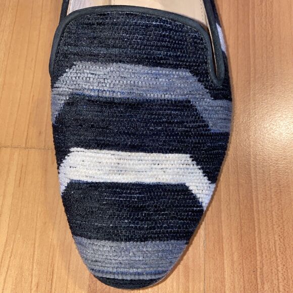 J Crew Black Ivory Grey Striped Chenille Slip On Loafers Casual Flats Shoes- 8.5 - Picture 8 of 9